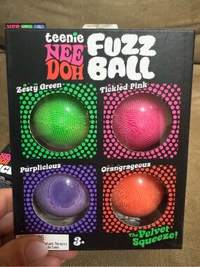 Nee Doh Teenie Fuzz Ball *Rare set of 4 green, pink, purple, orange* NIB